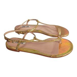 Bibi Lou Sandal Flat Toe Ring T-Strap Gold Snake Leather Women's 38/US 8